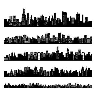 城市剪影黑白建筑群建筑城市生活大厦高层公寓矢量图